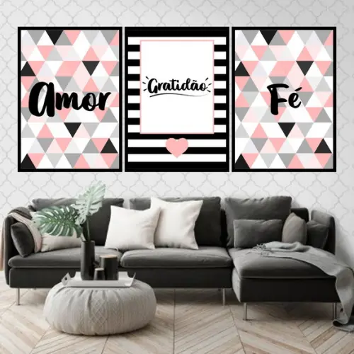 Trio Quadros Digitais - Amor Gratidão Fé