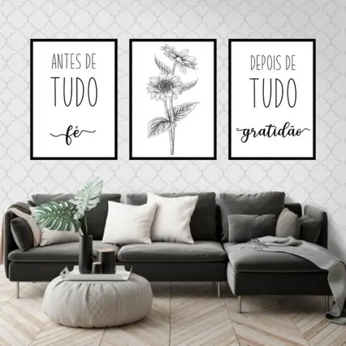 Trio Quadros Digitais - Antes de Tudo Fé Girassol
