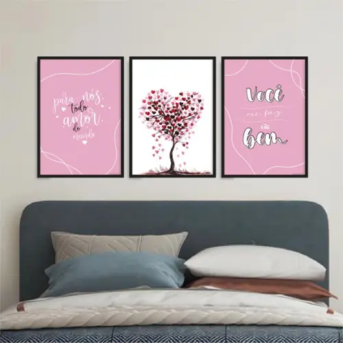 Trio Quadros Digitais - Árvore Corações - para Nós Todo Amor