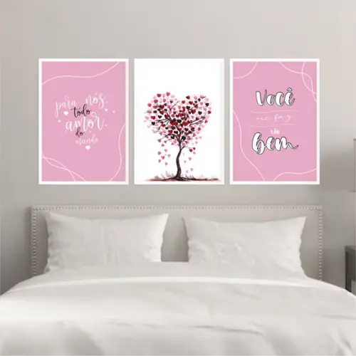Trio Quadros Digitais - Árvore Corações - para Nós Todo Amor