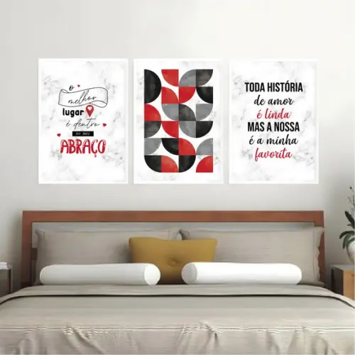 Trio Quadros Digitais - Bauhaus Mármore - História de Amor