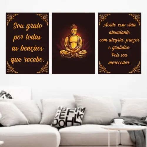 Trio Quadros Digitais - Buda Marsala Sou grato