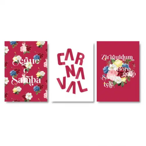 Trio Quadros Digitais - Carnaval com Flores - Magenta