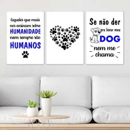 Trio Quadros Digitais - Dog - Coração Patinhas