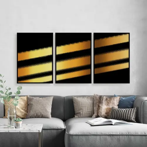 Trio Quadros Digitais - Faixas Dourado E Preto