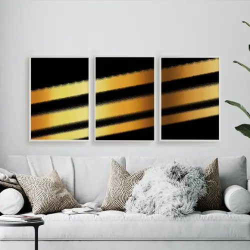 Trio Quadros Digitais - Faixas Dourado E Preto