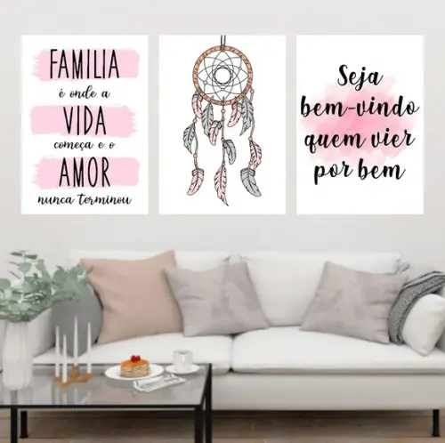 Trio Quadros Digitais - Família Apanhador Sonhos Aquarela