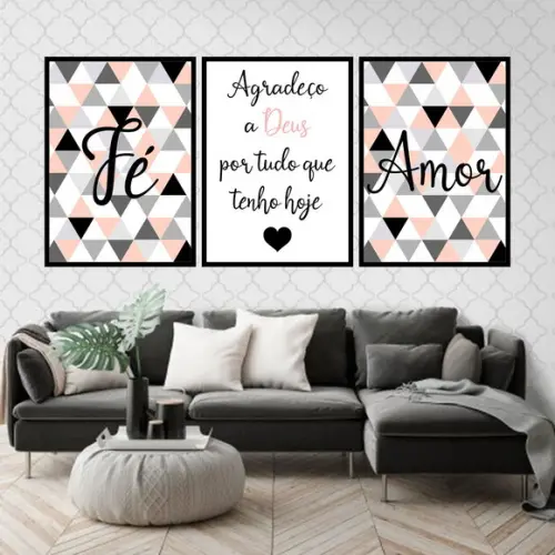 Trio Quadros Digitais - Fé Amor Triângulos
