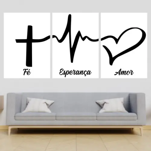 Trio Quadros Digitais - Fé Esperança Amor