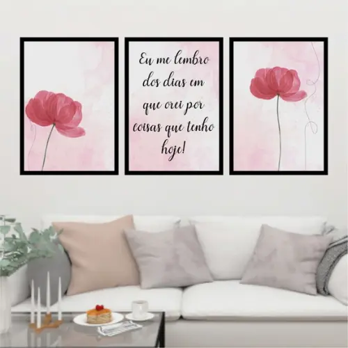 Trio Quadros Digitais - Flor Aquarela Eu me lembro
