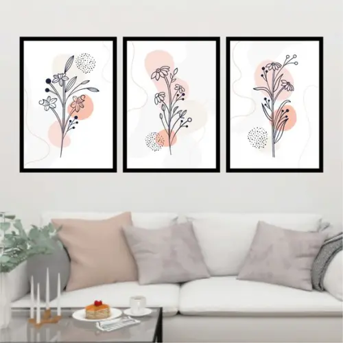 Trio Quadros Digitais - Flores Abstrato