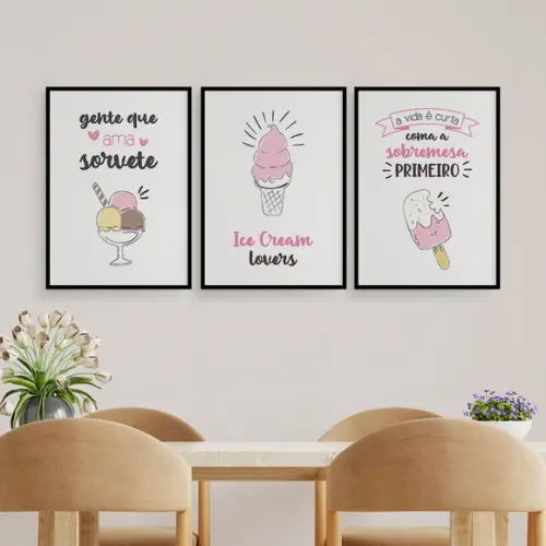 Trio Quadros Digitais - Gente Que Ama Sorvete - Color Candy