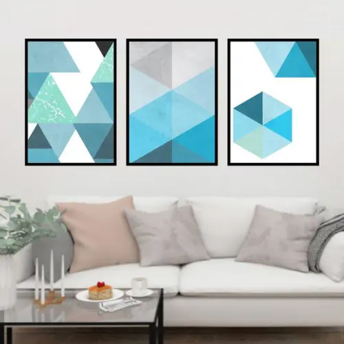 Trio Quadros Digitais - Geométrico Azul