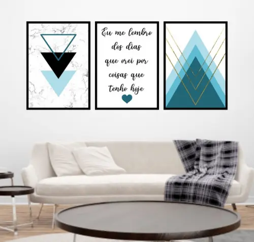 Trio Quadros Digitais - Geométrico Eu me lembro Turquesa