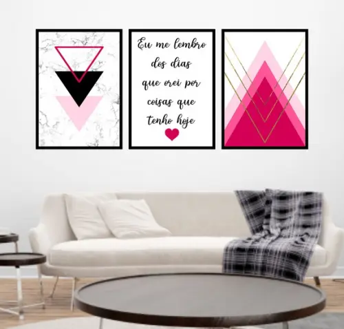 Trio Quadros Digitais - Geométrico Eu me lembro Rosa