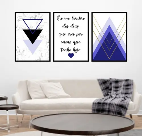 Trio Quadros Digitais - Geométrico Eu me lembro Azul