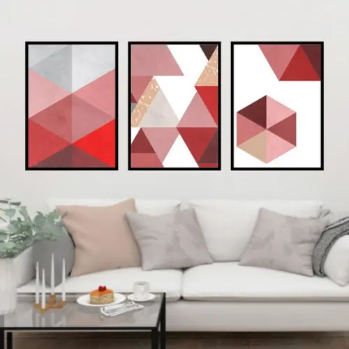Trio Quadros Digitais - Geométrico Vermelho