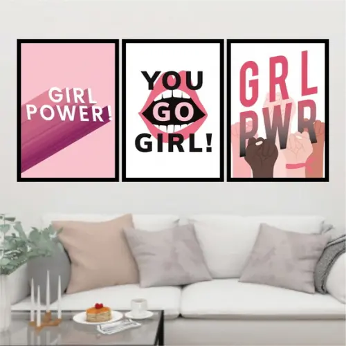 Trio Quadros Digitais - Girl Power - You Go Girl