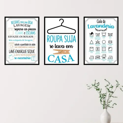 Trio Quadros Digitais - Lavanderia Azul