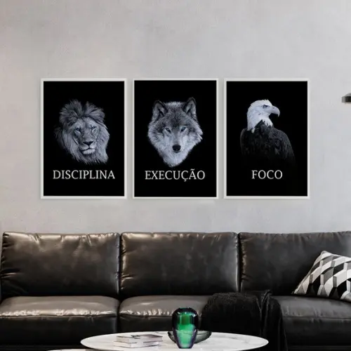 Trio Quadros Digitais - Leão Lobo Águia Empreendedorismo