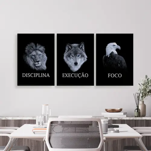 Trio Quadros Digitais - Leão Lobo Águia Empreendedorismo