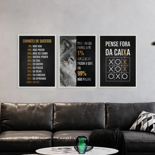 Trio Quadros Digitais - Lobo Emprendedorismo Sucesso Preto