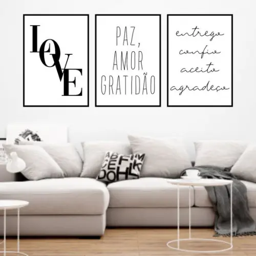 Trio Quadros Digitais - Love Paz Amor Gratidão Entrego
