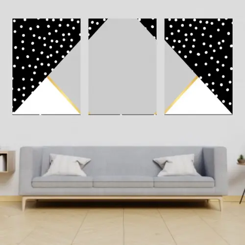 Trio Quadros Digitais - Mosaico Cinza, Preto E Branco
