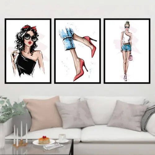 Trio Quadros Digitais - Moda Vestido Preto Sapatos Look