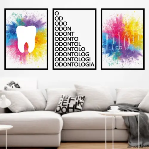 Trio Quadros Digitais - Odontologia - Dente Colorido