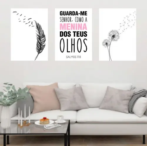 Trio Quadros Digitais - Pena Guarda-me Senhor Dente de Leão