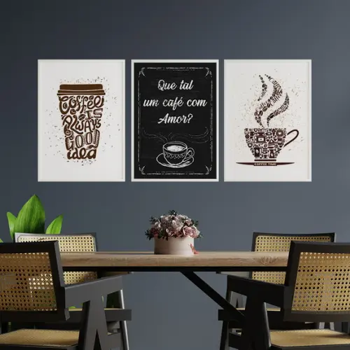 Trio Quadros Digitais - Que Tal Um Café Com Amor?