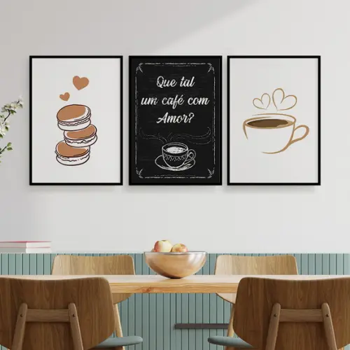 Trio Quadros Digitais - Que Tal Um Café Com Amor? Macarons