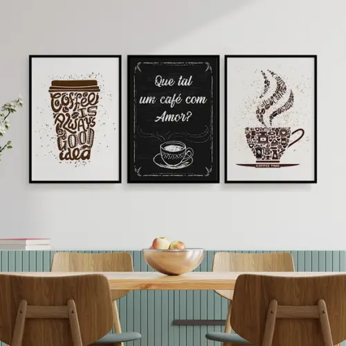 Trio Quadros Digitais - Que Tal Um Café Com Amor?