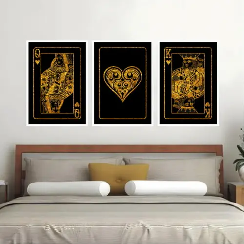 Trio Quadros Digitais - Rei e Rainha de Copas Dourado