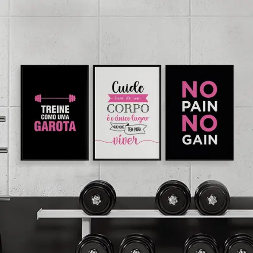 Trio Quadros Digitais - Treine Como Uma Garota Academia Rosa