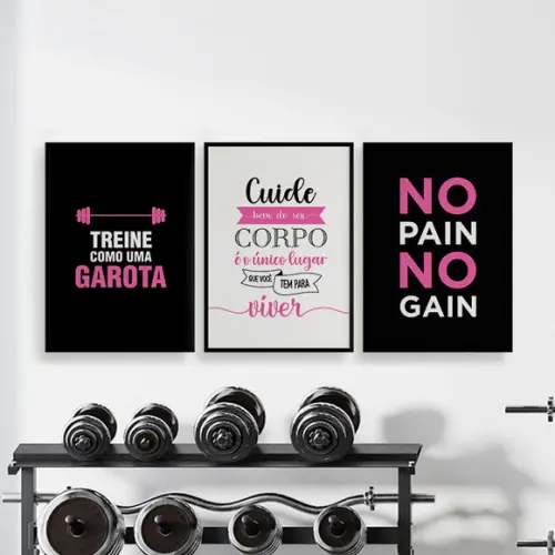 Trio Quadros Digitais - Treine Como Uma Garota Academia Rosa