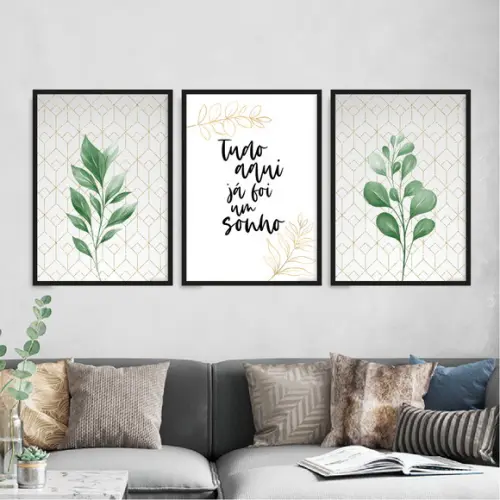 Trio Quadros Digitais - Tudo Aqui Já Foi Um Sonho - Folhas