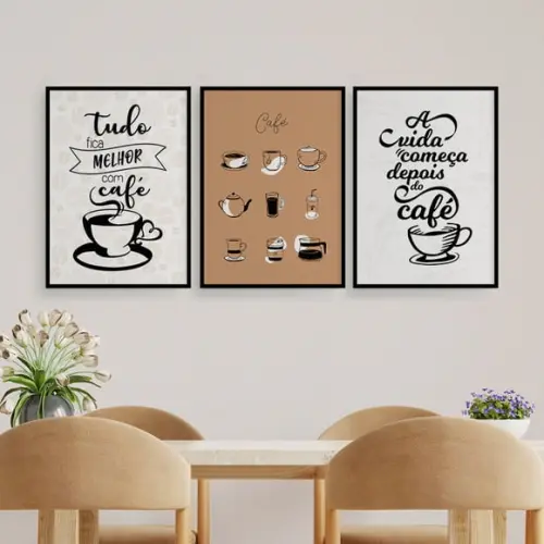 Trio Quadros Digitais - Tudo Fica Melhor Com Café