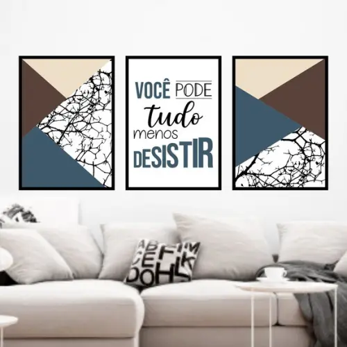 Trio Quadros Digitais - Você pode tudo Geométrico Marrom