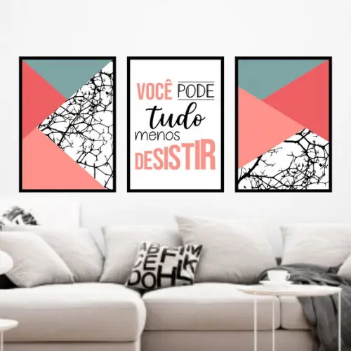 Trio Quadros Digitais - Você pode tudo Geométrico Rosa