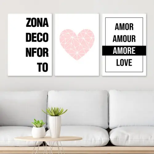 Trio Quadros Digitais - Zona de Conforto Coração Amor