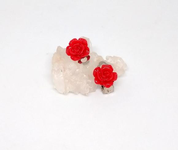 Brinco de Pressão Orelha sem Furo com Flor - Rosa Vermelha