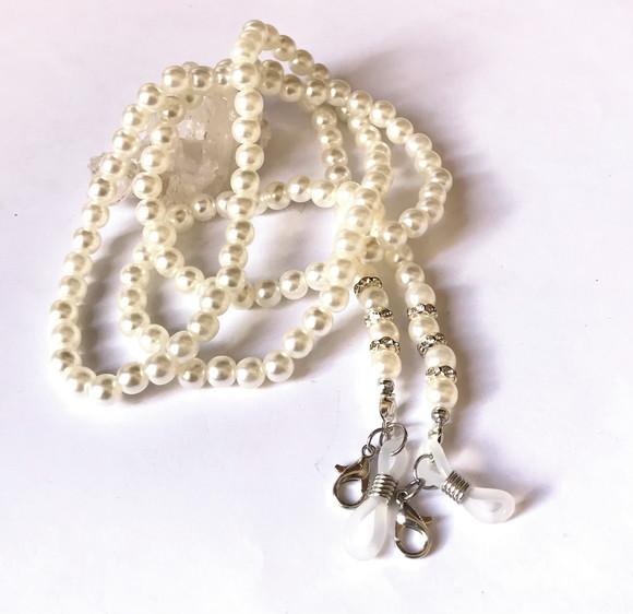 Salva Oculos em Perolas Abs Strass Rondelles Prateado