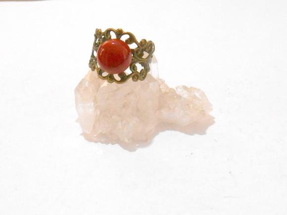 Anel Ajustável Ouro Velho com Jaspe e Agatas Cabochão