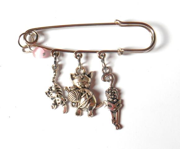 Broche com Gatos e Olho de Gato Rosa