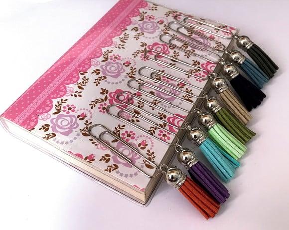 Marcador de Paginas Prateado com Mini Tassel Kit com 9