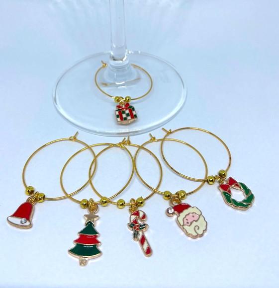 Marcadores de Taça Esmaltado - com 6 Natal / Ano Novo