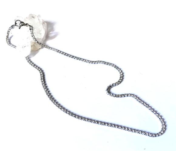 Choker Colar Corrente em Aço Inoxidável com Zirconias 2.0 mm