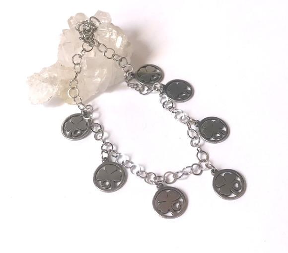 Pulseira Aço Inoxidável com Trevo da Sorte Amuleto